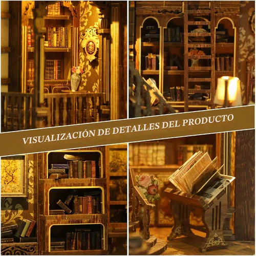 Vista 4 de SUNNINO Kit de Rincón de Libros - Kit de Casa de Muñecas en Miniatura DIY, Rompecabezas 3D de Madera con Luz LED, Kits de Rincón de Libros para Sala
