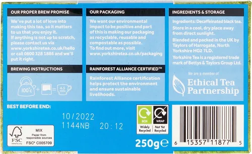 Vista 2 de 3 x té descafeinado Yorkshire, 80 bolsitas de té