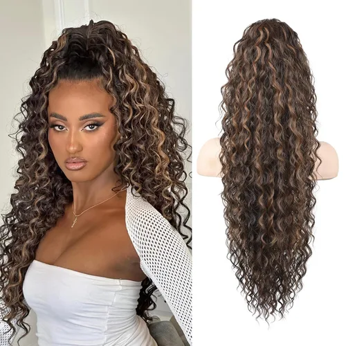 Vista 16 de SEIKEA Extensión de cola de caballo, cola de caballo falsa de 22" larga, ligera, rizada natural completa con cordón, extensión de cabello