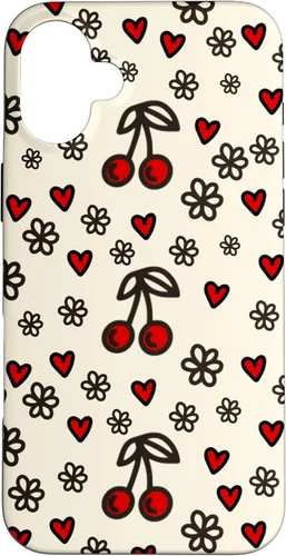 Vista 22 de Carcasa para iPhone 16 con diseño de cerezas, cerezas, diseño de corazón de San Valentín, color rojo
