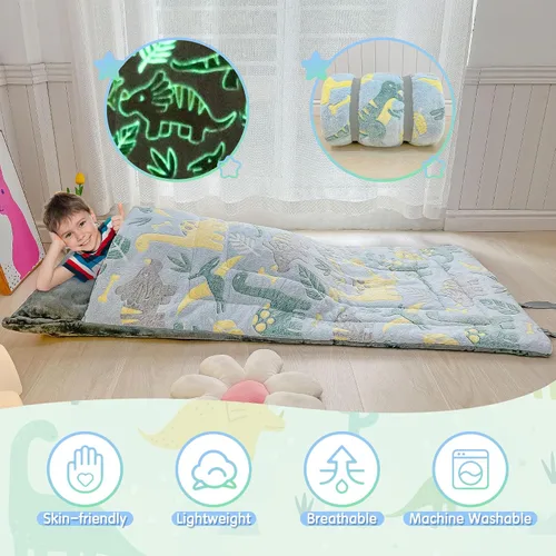 Vista 5 de Sacos de dormir para niños y niñas, saco de dormir espacial con estrellas que brillan en la oscuridad, tapete para siesta súper suave para fiestas