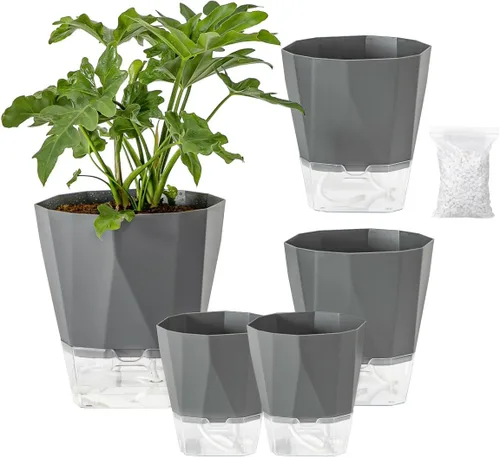 Vista 10 de Planterhoma macetas de riego automático (gris oscuro, 5 pulgadas - paquete de 12)