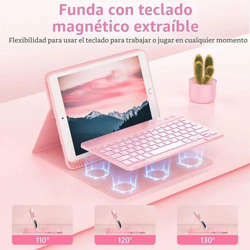 Vista 4 de FUWANG Funda para iPad de 9ª/8ª/7ª generación con teclado de 10,2 pulgadas Rosa