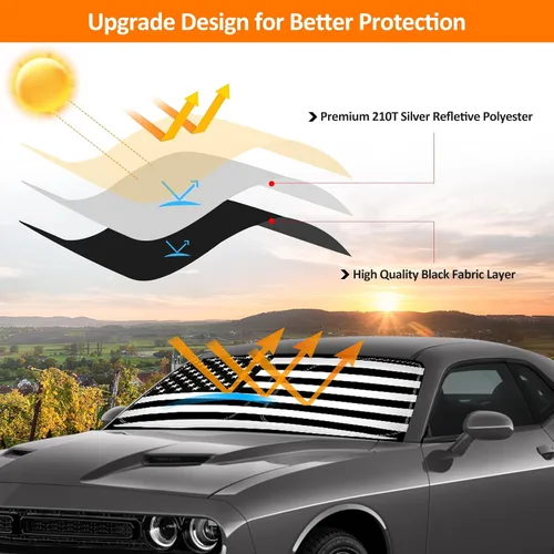 Vista 3 de D-Lumina Parasol para parabrisas con bandera de EE. UU. para Dodge Challenger 2015-2023, protector de sol frontal plegable, bloquea los rayos UV