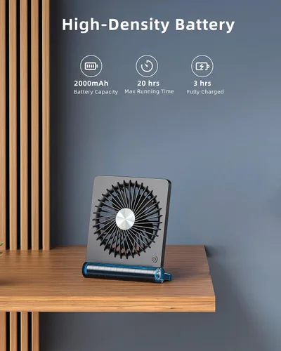 Vista 4 de Koonie - Ventilador de escritorio portátil, pequeño ventilador USB con batería de 3.5-20 horas, ultra silencioso con inclinación plegable de 220°