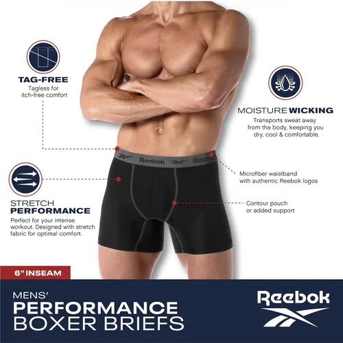 Vista 3 de Reebok Paquete de 3 calzoncillos tipo bóxer de secado rápido que absorben la humedad para hombre
