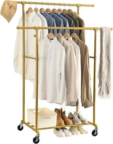 Vista 10 de FOUCSSOMEI Perchero de ropa con ruedas, perchero de ropa resistente, perchero de ropa de metal, organizador de armario, para dormitorio, sala