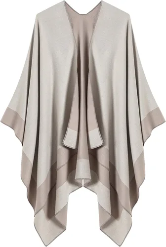 Vista 2 de Chal envolvente para mujer, poncho tipo cárdigan con frente abierto, chal para primavera, otoño e invierno