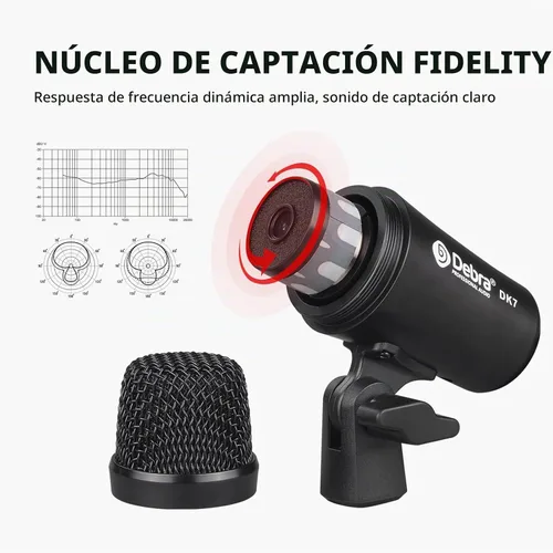 Vista 3 de D Debra DK7 Pro - Kit de micrófono de batería con cable de 7 piezas para tocar y grabar bateristas, incluye micrófonos, clip de micrófono