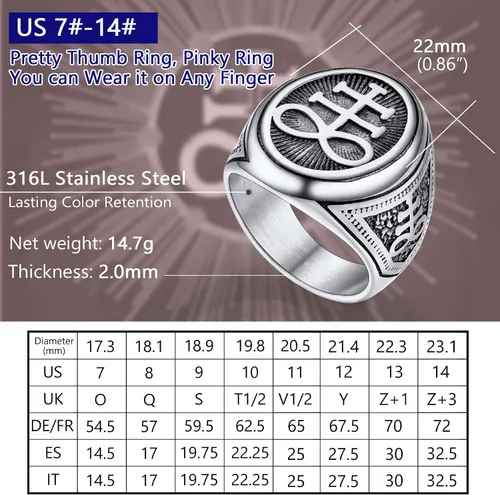 Vista 4 de PROSTEEL Joyería gótica satánica unisex, anillo de cruz de Leviathan, anillo de diablo Lucifer, acero inoxidable 316L, tono plateadonegrodorado