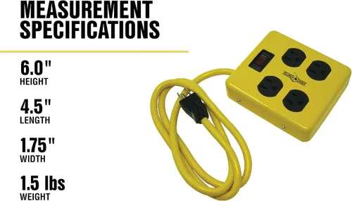 Vista 9 de Southwire Yellow Jacket - Bloque de alimentación de metal, diseño resistente, divisor de enchufe a tierra de 4 tomas, interruptor iluminado, enchufe