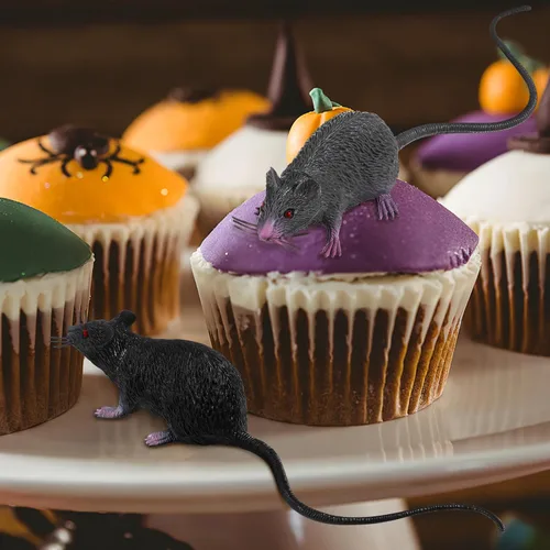 Vista 8 de Kisangel 2 ratas falsas, figuras de ratón de plástico, 8.66 pulgadas realistas espeluznantes y realistas juguetes para Halloween, trucos, bromas