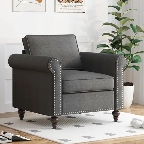 Vista 7 de BALUS Juego de sofás y sofá biplaza para sala de estar, sofás para sala de estar con patas de sofá de madera, juegos de sofá y sofá biplaza con Gris