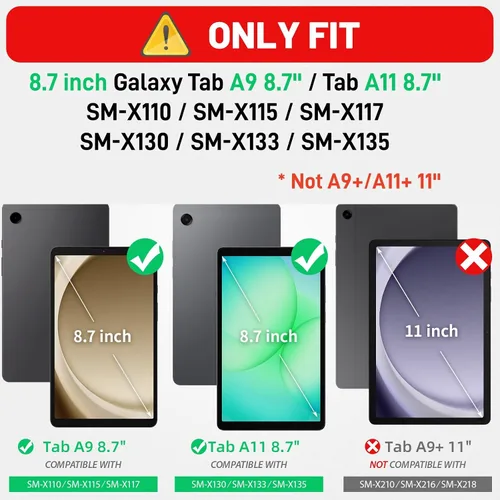 Vista 2 de HXCASEAC Funda para Samsung Galaxy Tab A9 de 8,7 pulgadas, protectora con protector de pantalla/correa de mano/soporte para bolígrafo, resistente a