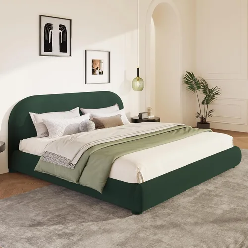 Vista 16 de Cama de Plataforma Tapizada con Forma Curva con Cabecera de Forma Curva, Marco de Cama de Madera Tamaño Full para Dormitorio de Niños y Adultos