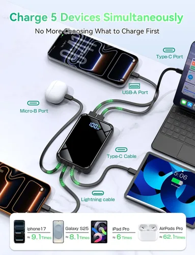 Vista 5 de Cargador portátil 50000mAh, banco de energía 50% más pequeño Negro