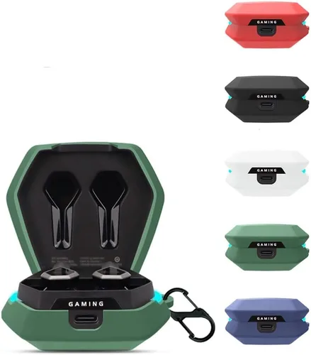Vista 5 de DAYJOY - Juego de 2 fundas protectoras de silicona suave compatibles con Edifier Hecate GX04 ANC True Wireless Earbuds, funda protectora con llavero