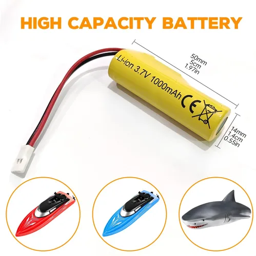 Vista 2 de sea jump 2 baterías de iones de litio de 3.7 V 1000 mAh con enchufe Molex y cable de carga USB, adecuado para vehículos de ingeniería a control