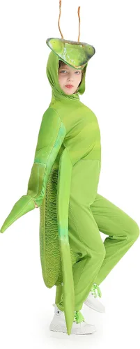 Vista 4 de DLSNZ Disfraz de saltamontes de mantis rezando para niños, disfraz cosplay de Halloween
