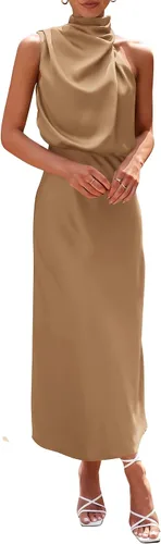 Vista 8 de PRETTYGARDEN Women's Summer Satin Maxi Cocktail Dress Verde militar