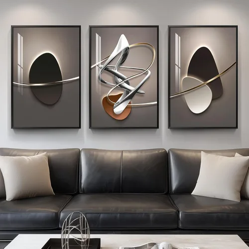 Vista 17 de Juego de arte moderno enmarcado de 3 piezas, arte abstracto de líneas geométricas en blanco y negro, pinturas artísticas de lujo contemporáneas