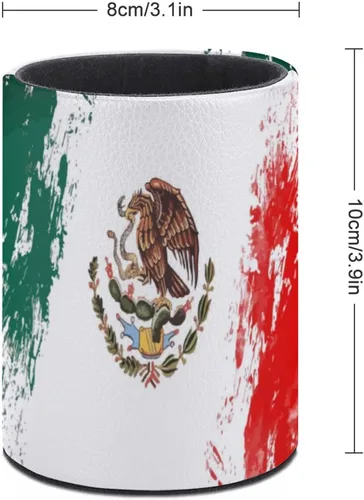 Vista 2 de Soporte para lápices de piel sintética con bandera de México, organizador de escritorio, soporte para brochas de maquillaje para oficina en casa