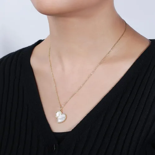 Vista 2 de Collar con colgante de corazón de gato de plata de ley S925 para mujeres, adolescentes y niñas