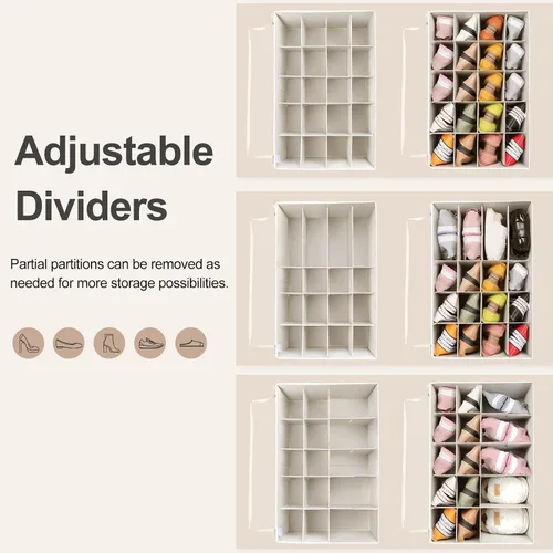 Vista 2 de TOPIA HOME Organizador de zapatos para armario, caja de zapatos plegable con divisores ajustables y cubierta transparente, organizador