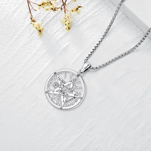 Vista 242 de Collar de pentagrama de plata de ley con triple luna, diosa celta, nudo celta, nudo de brujas, Ankh, sol y luna, Hécate, lilith, Santa Muerte