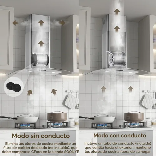 Vista 5 de Campana extractora de pared curva de vidrio de 30 pulgadas con 450 CFM de acero inoxidable, convertible sin conductos/con conductos con extractor