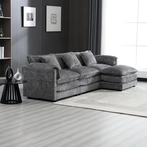 Vista 4 de Sofá modular convertible de 112.2 pulgadas, moderno sofá de nube en forma de L de mediados de siglo con otomana para sala de estar, dormitorio
