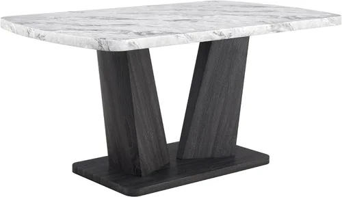 Vista 9 de Mesa de comedor de mármol, mesa de comedor moderna de 63 pulgadas, mesa de comedor blanca para 4-6, mesa de cocina de mármol blanco, mesa de comedor