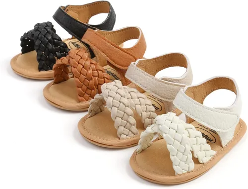 Vista 5 de TIMATEGO Sandalias para bebés y niñas, antideslizantes, suela suave, con correa en T, sandalias de vestir para cuna, zapatos de vestir para bebés