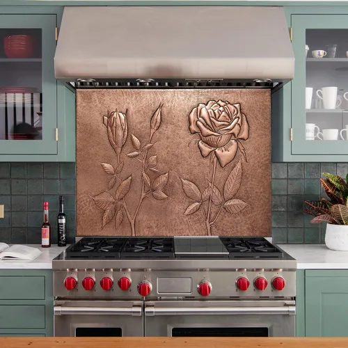 Vista 5 de Kitchen Backsplash, Rose Flowers Copper Backsplash, Custom Copper Backsplash Panel, Handmade Copper Backsplash Tile, Indoor Outdoor Wall Decor