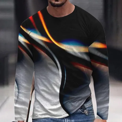 Vista 2 de Men's 3D Printed Graphic Sweatshirts Slim Fit Novelty Pullover Comfy Long Sleeve Blouse Striped Aesthetic Shirts