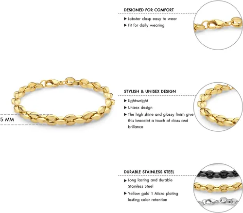 Vista 4 de 555Jewelry Pulsera unisex de cadena de eslabones de grano de café hueco de acero inoxidable