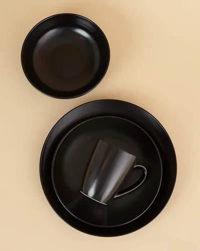 Vista 5 de Euro Ceramica Euro Essential Collection - Juego de vajilla de 16 piezas, servicio para 4, color negro mate sólido