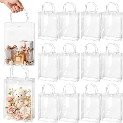Vista 20 de BadenBach - 24 bolsas pequeñas de regalo transparentes con asas, 5.1 x 5.9 x 2.8 pulgadas, mini bolsa de plástico transparente para fiesta, bolsa