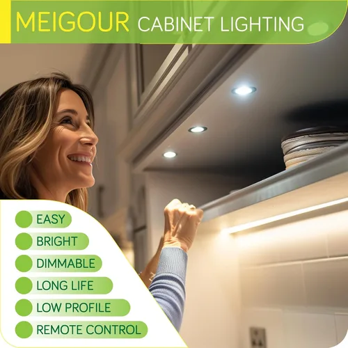 Vista 4 de Iluminación de acento para estantería, luces LED de disco para debajo del gabinete, 110 V eléctrico directo con cable y enchufe de pared, control