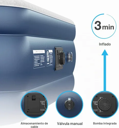 Vista 7 de Active Era Colchón de aire tamaño King con bomba elevada incorporada, colchón inflable elevado de alta calidad con almohada elevada, resistente a