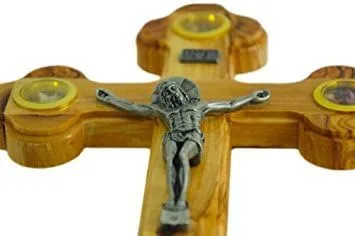 Vista 2 de Jerusalem Crucifijo de Cruz de Madera de Olivo Medio con Esencias Sagradas