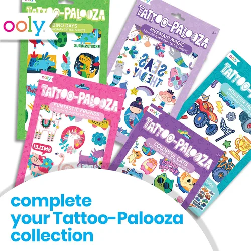 Vista 6 de Ooly 150 tatuajes temporales con purpurina para niños, tatuajes temporales seguros y no tóxicos, regalos de fiesta para niños, grandes rellenos