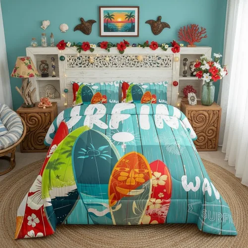 Vista 48 de Juego de edredón Lake House tamaño Twin, juego de ropa de cama náutica de navegación con ancla de 2 piezas para decoración de habitación de niños