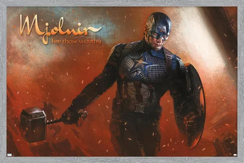 Vista 13 de Trends International Marvel: Year of The Shield - Póster de pared de Mjolnir, 22.4 pulgadas de largo x 14.7 pulgadas, versión enmarcada de madera