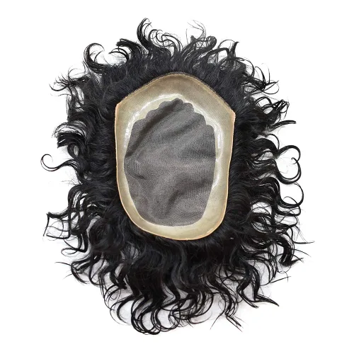 Vista 4 de SINGAHAIR - Sistema de cabello rizado ondulado con revestimiento de poliéster para hombre (6 x 8 pulgadas, densidad media ligera, 1# negro azabache)
