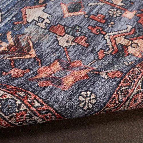 Vista 6 de Nourison Brilliance - Alfombra de 2 x 6 pies, lavable a máquina, tradicional vintage, azul marino/ladrillo, fácil de limpiar, no se desprende