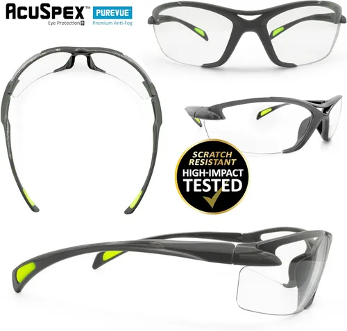 Vista 5 de MAGID AcuSpex PX4080 - Lentes de seguridad transparentes, semifarco, antiniebla, 1 par, gris/lima, PX4080