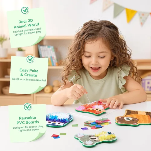 Vista 2 de JoyCat Kit de arte Poke, kit de manualidades de animales 3D con tablas de Animal World