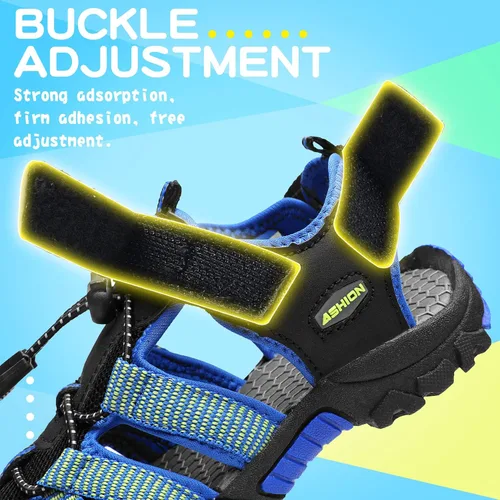 Vista 5 de Littleplum Sandalias para niños con puntera cerrada, sandalias deportivas para niños pequeños, zapatos de verano para niños grandes, caminar