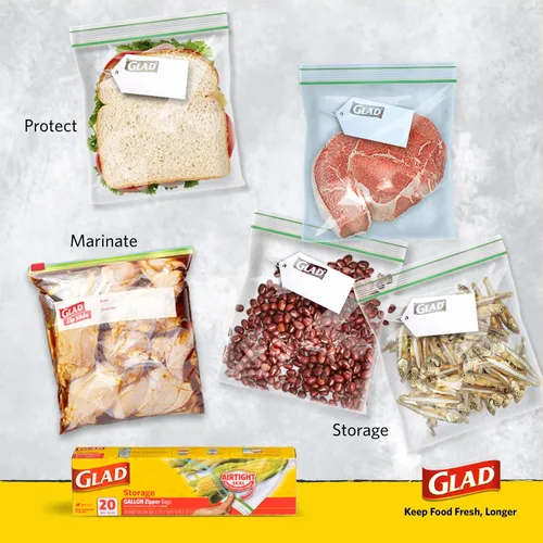 Vista 5 de Glad Bolsas de almacenamiento de alimentos con cremallera para congelador - Galón - 20